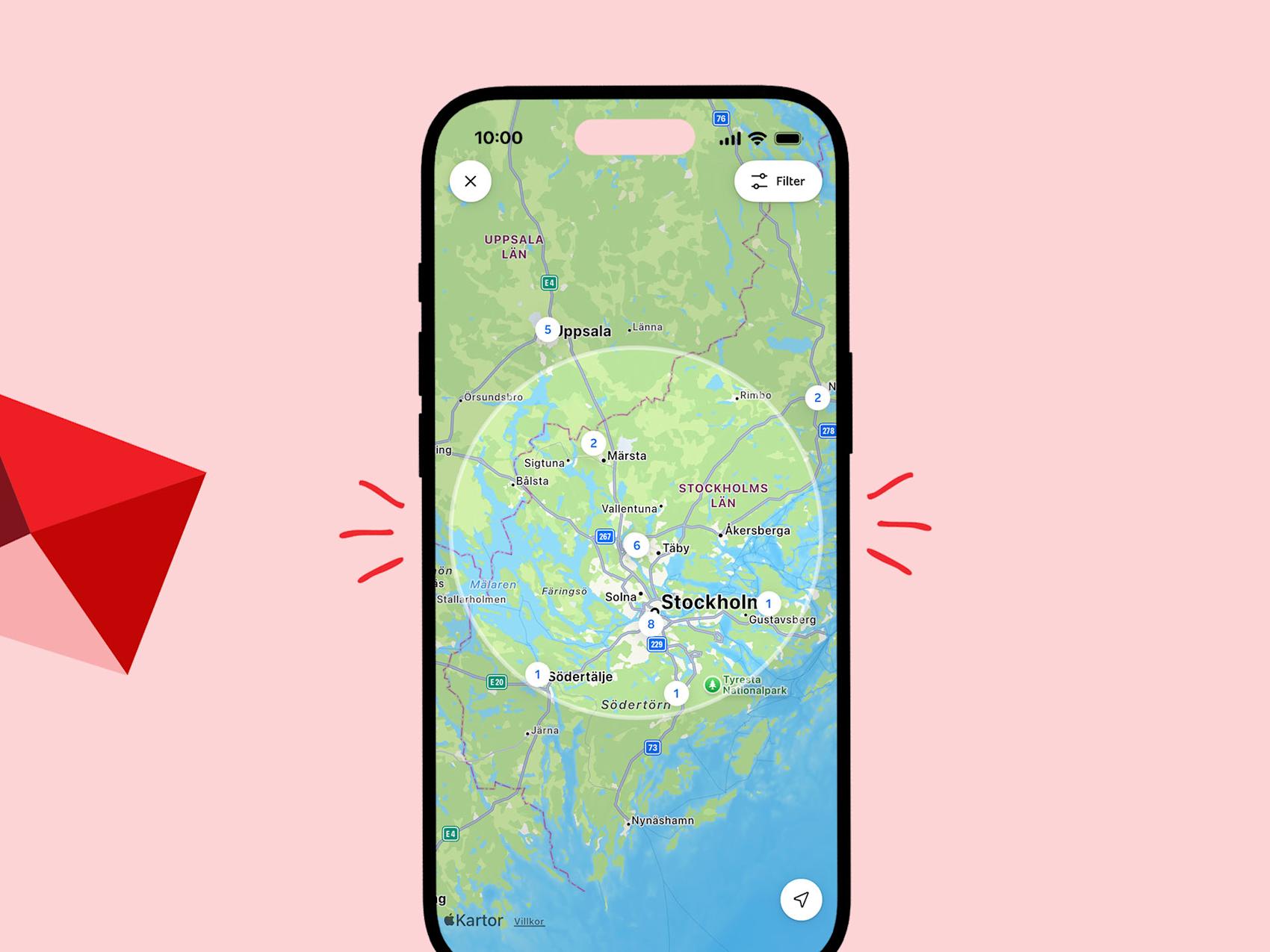 Grafik som visar hur du använder kartsök på Blocket