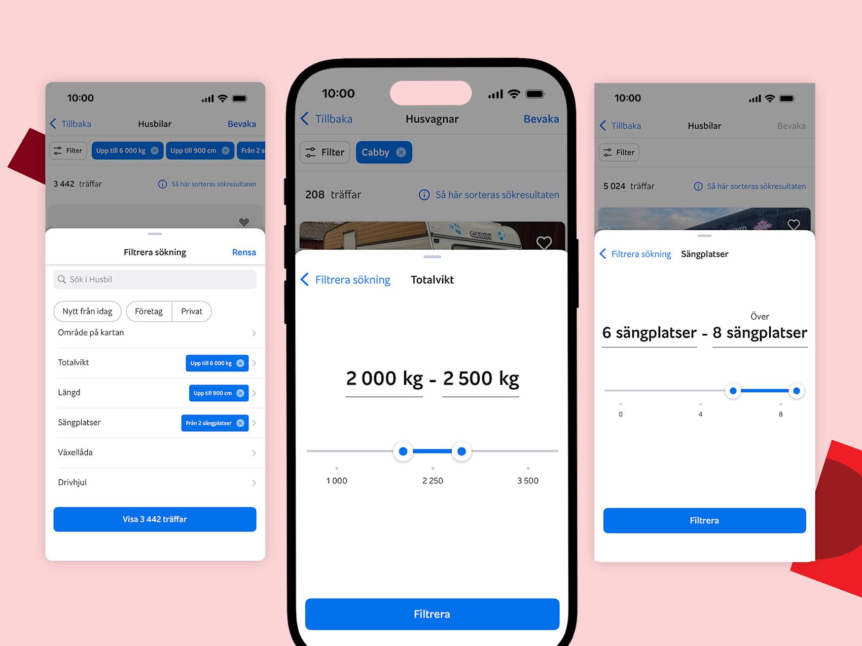 Grafik med mobil som visar filter för husbilar
