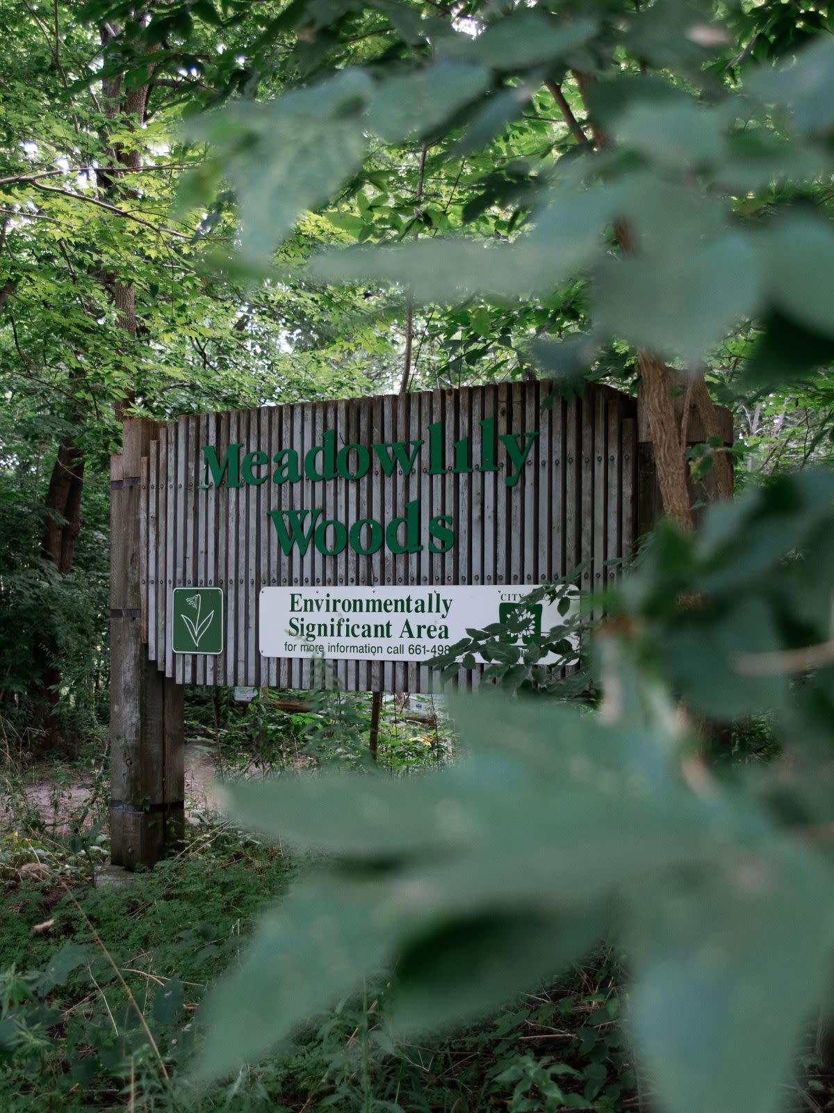 The outdoor trail sign for the Meadowlily Woods in London, Ontario