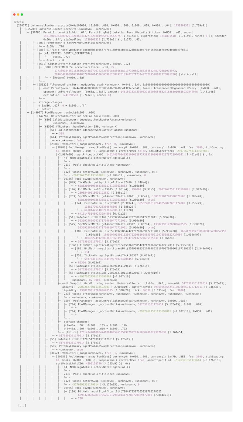 Example of a Uniswap V4 swap. Source: https://github.com/foundry-rs/foundry/pull/8222