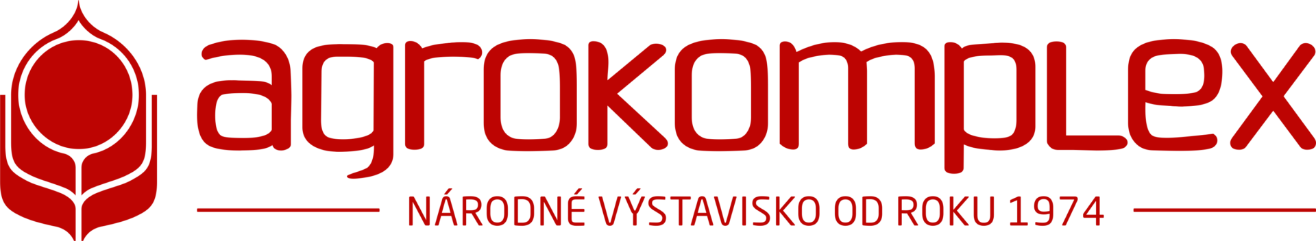 Red agrokoplex logo featuring a stylized seed icon on the left, with Slovak text Národné výstavisko od roku 1974 below.