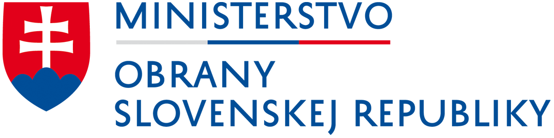 Logo of the Ministry of Defence of the Slovak Republic, featuring a red shield with a white double cross on three blue hills, and Slovak text beside it.