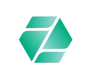 Green hexagonal logo with stylized, diagonal white lines creating abstract shapes inside, on a light gray background.