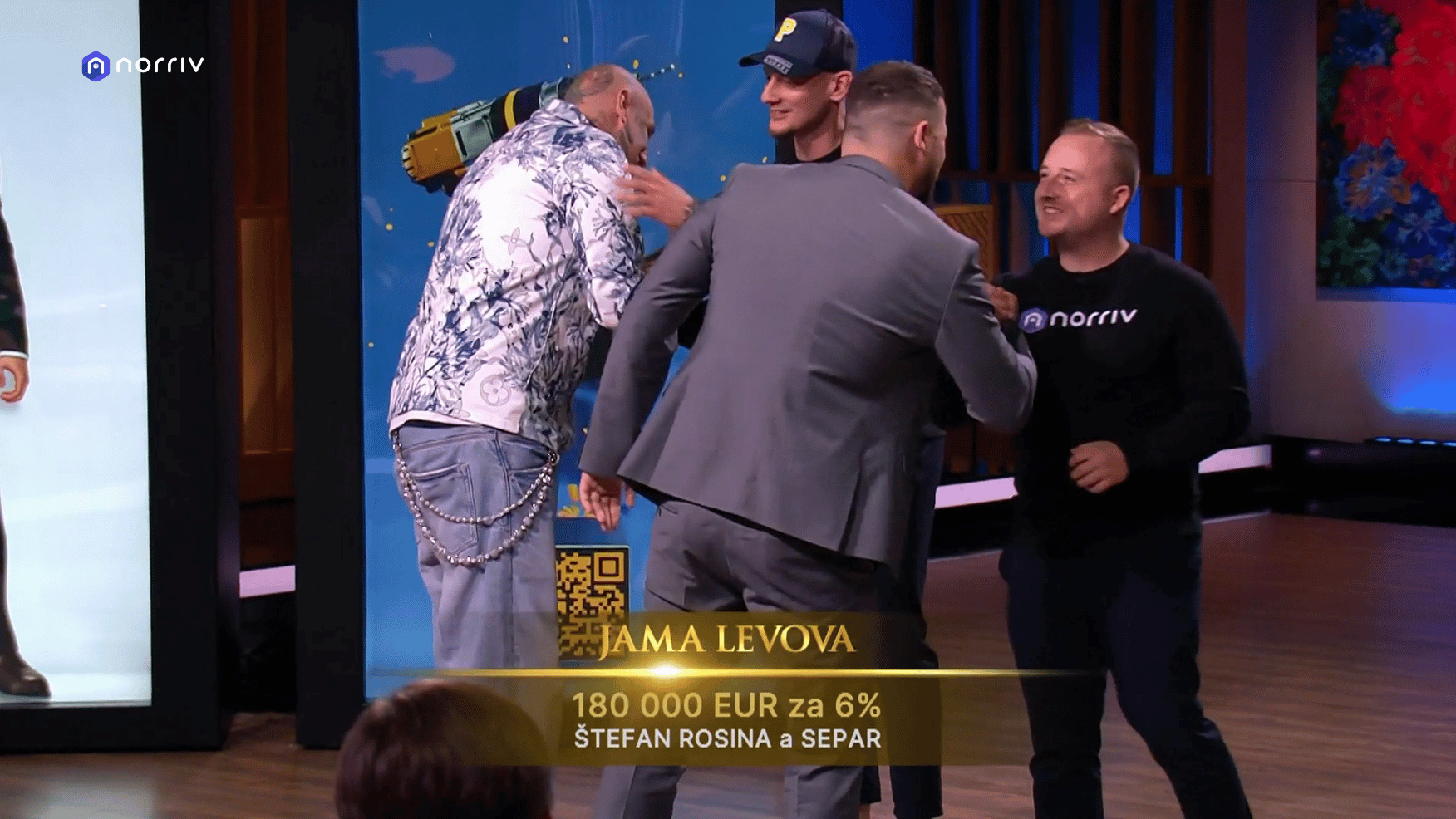 Jama levova graphic announcing €180,000 for a 6% stake in norriv, with Štefan Rosina and SEPAR named.
