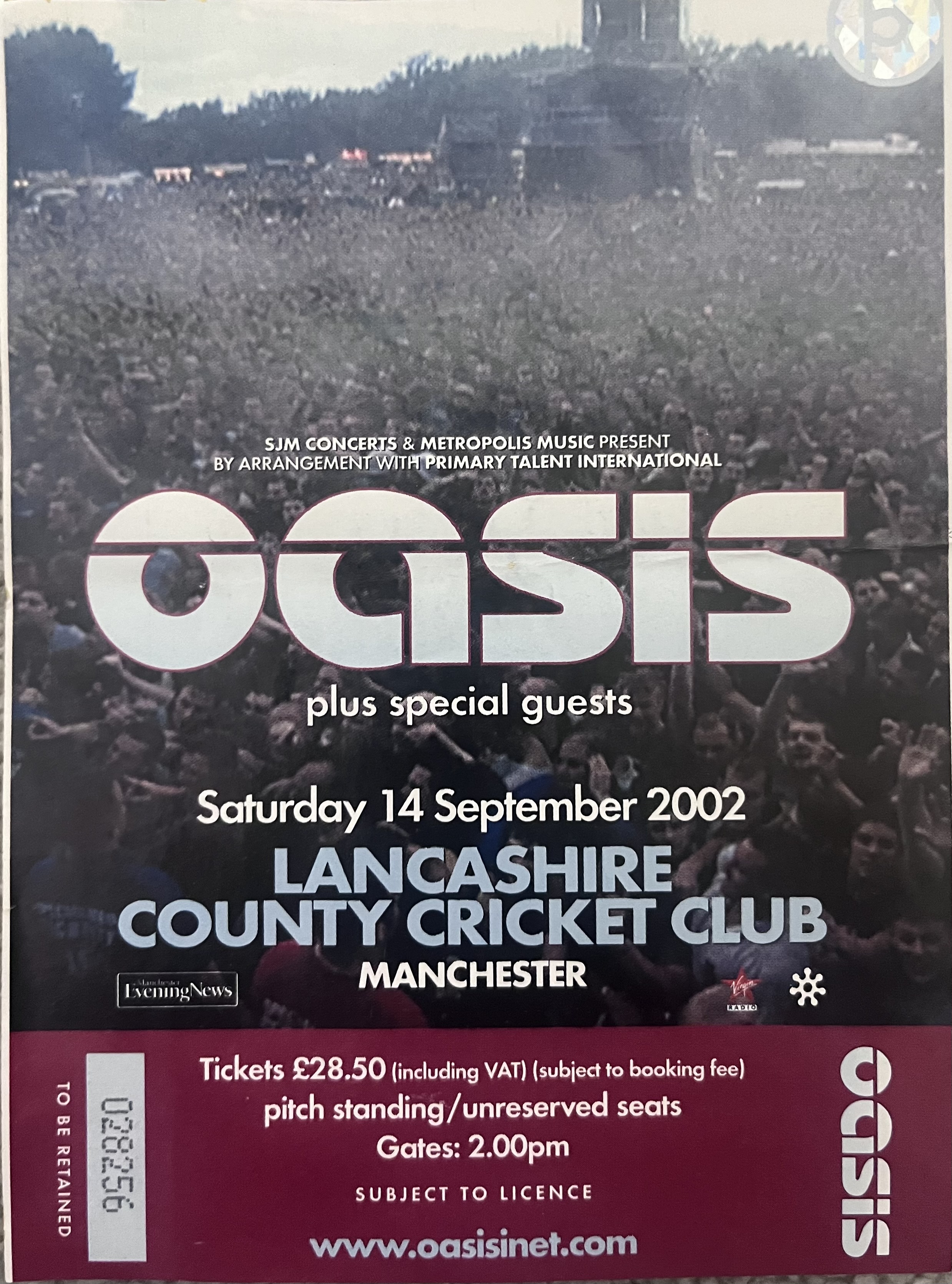 Front of a Lancashire Country Cricket Club Ticket Stub