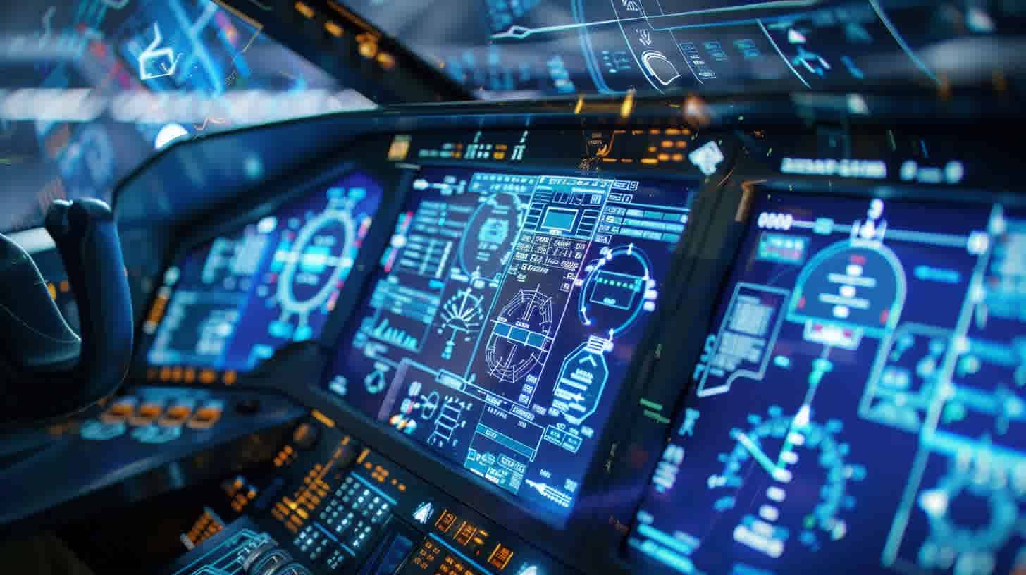 samexpert inside a futuristic plane cockpit hologram