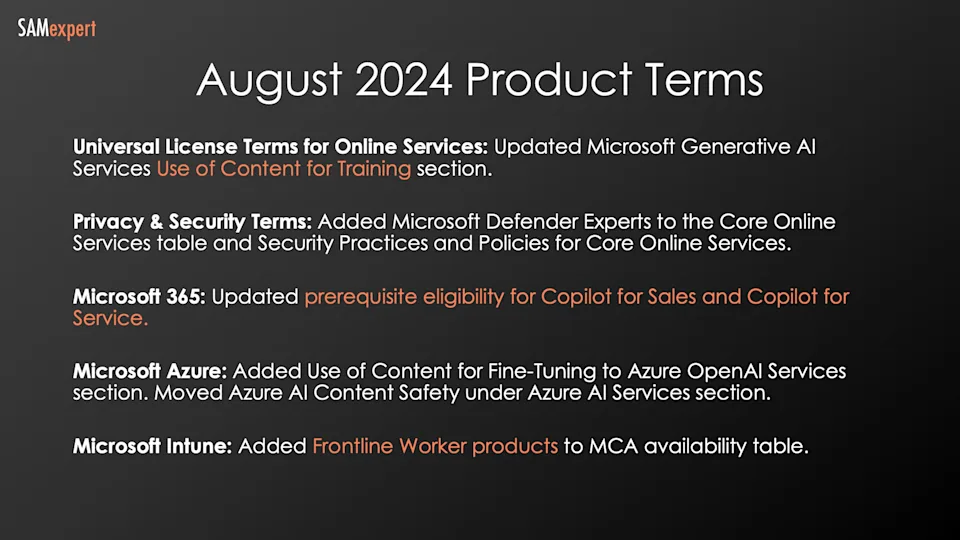 August 2024 Microsoft Product Terms Update