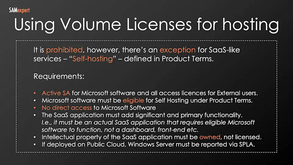 Using Microsoft volume licenses for hosting (self-hosting) Using Microsoft volume licenses for hosting (self-hosting)