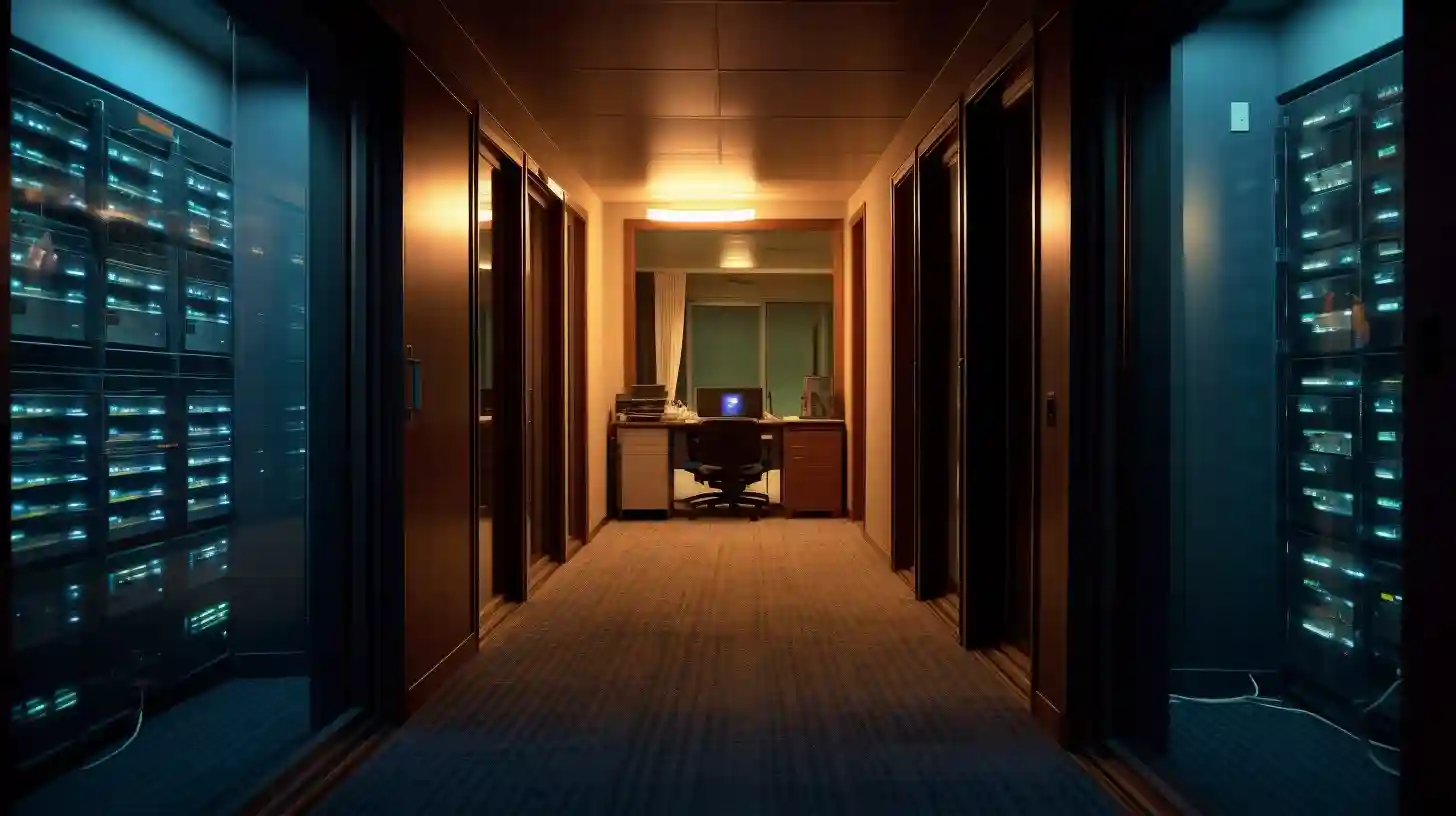 samexpert A server room juxtaposed with a hotel room medium samexpert A server room juxtaposed with a hotel room