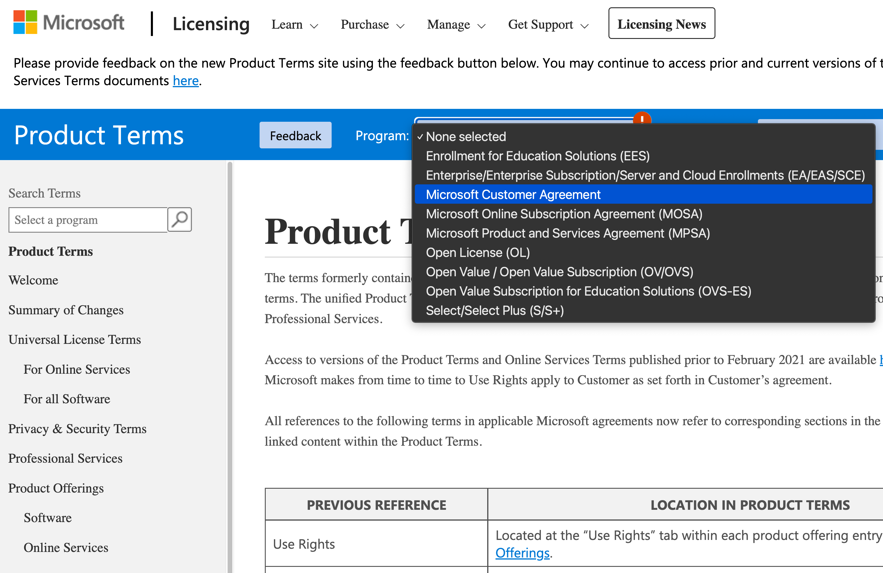 Microsoft Customer Agreement MCA Product Terms