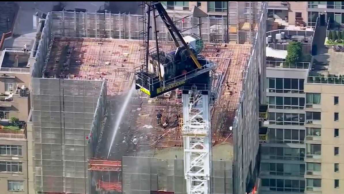 Fire Causes New York Construction Crane's Arm to Collapse and Crash to
