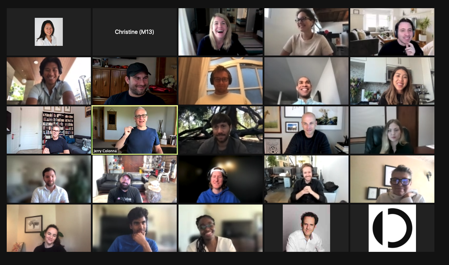 Screenshot of a Zoom coaching session with M13 founders