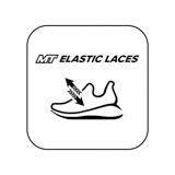 White square icon with black outline showing a sneaker and text reading 'NO ELASTIC LACES' at the top