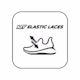 Weißes quadratisches Logo mit schwarzem Umriss zeigt einen Schuh und den Text "NO ELASTIC LACES"