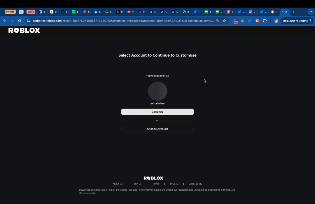 Sign in to your Roblox account and link to Customuse app on Roblox
