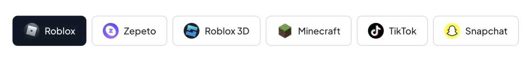 A list of different platforms you can design for on the customuse app includes Roblox, Zepeto, Roblox UGC, Minecraft, TikTok, and Snapchat filters.