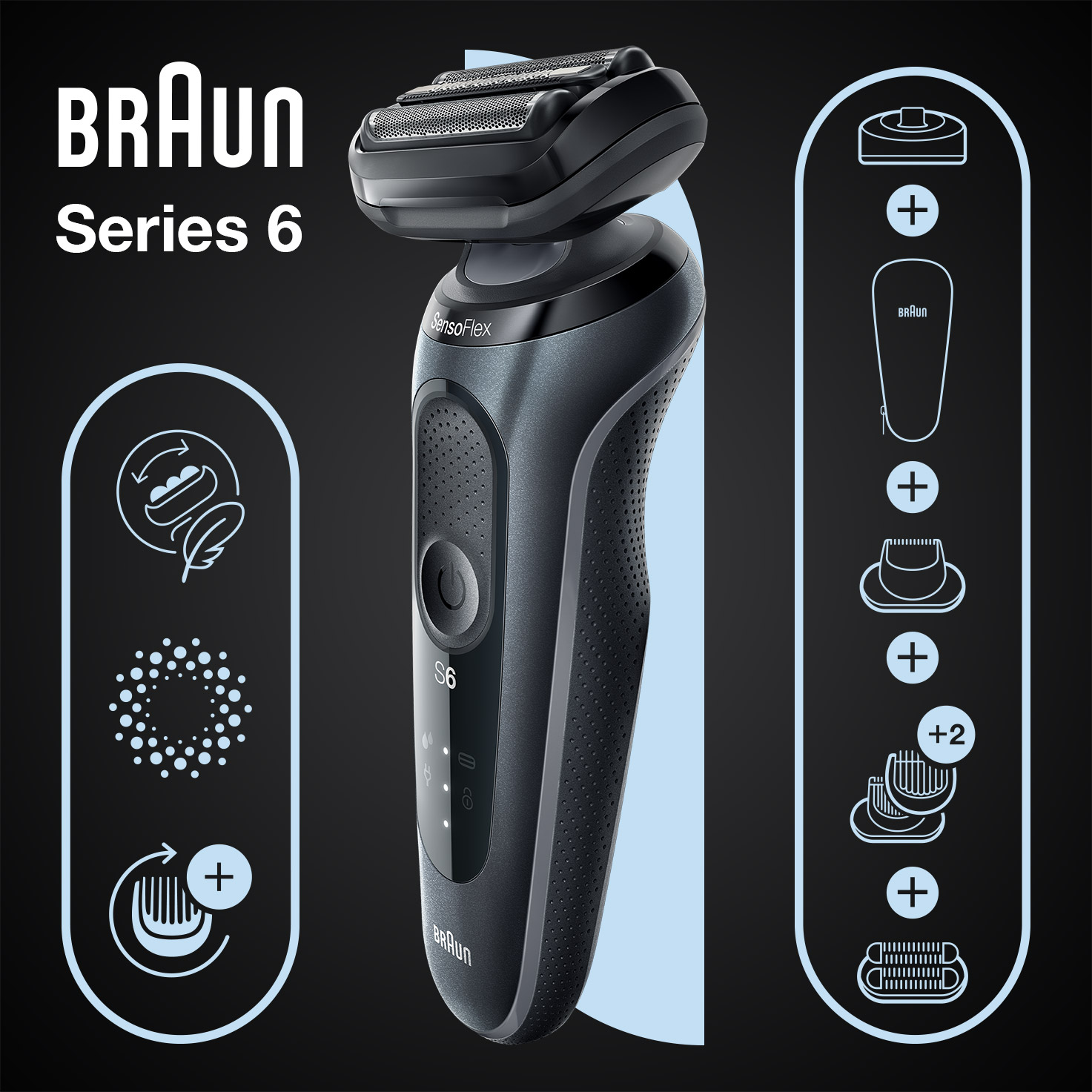 Series 6 61-N4862cs Wet & stand SG grey. and Dry Braun with | attachments, shaver charging 3