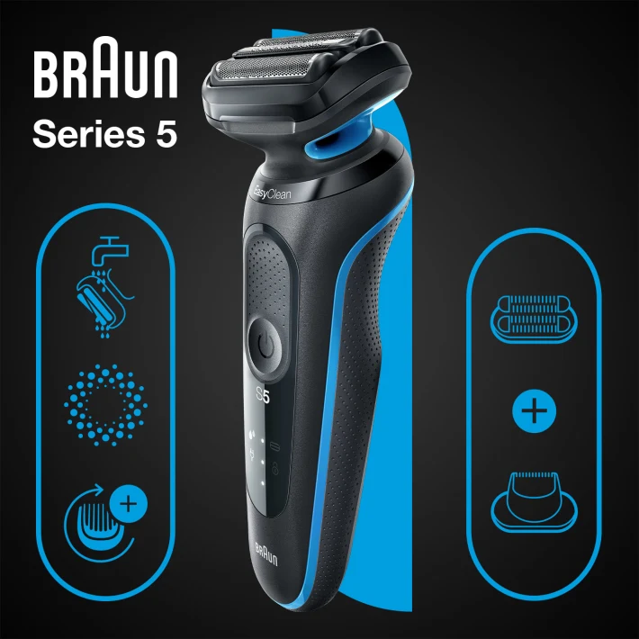 Series 5 51-B1820s Wet & Dry shaver with 2 attachments, blue.