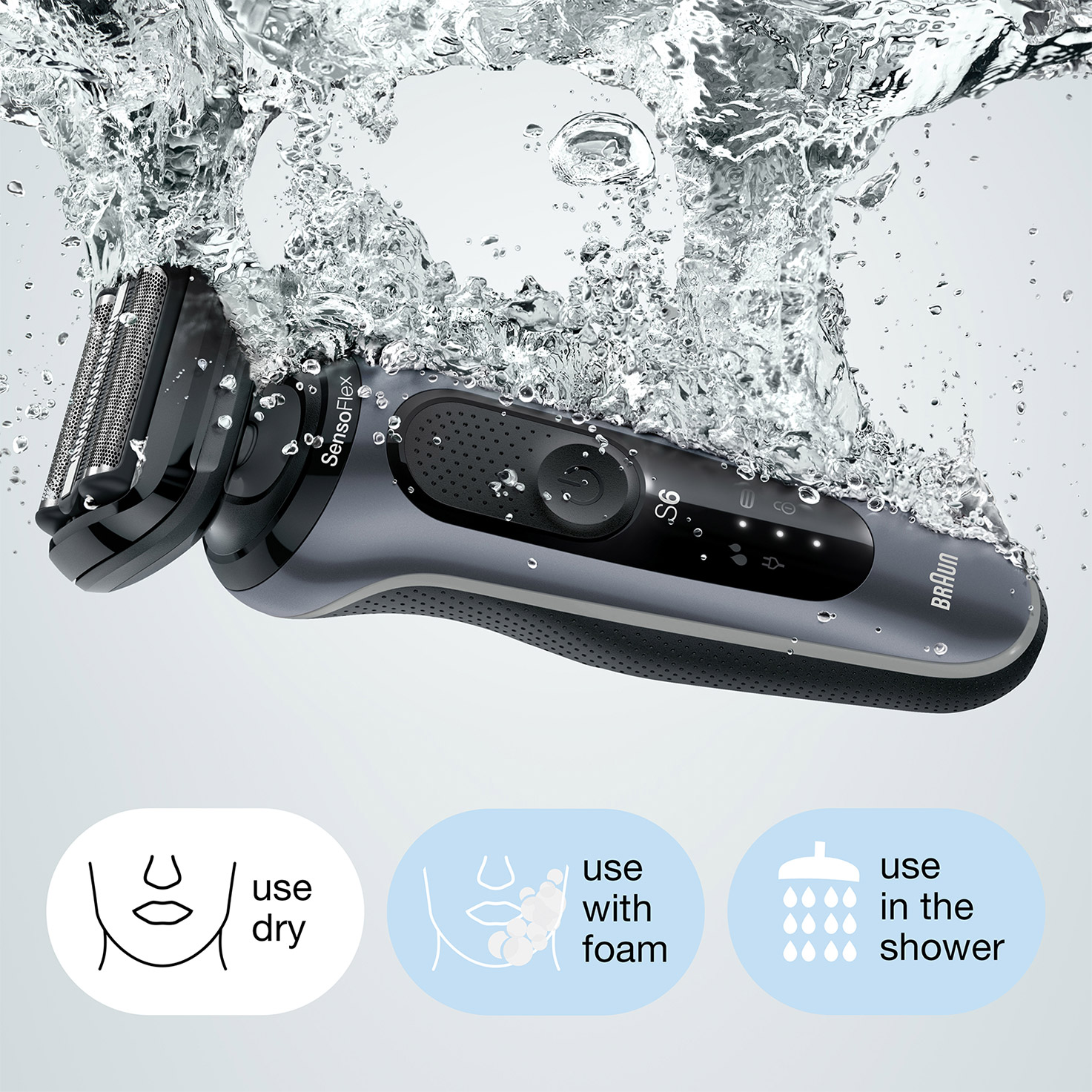 Series 6 61-N4500cs Wet Braun shaver & 1 | Dry attachment, SG and charging with stand grey