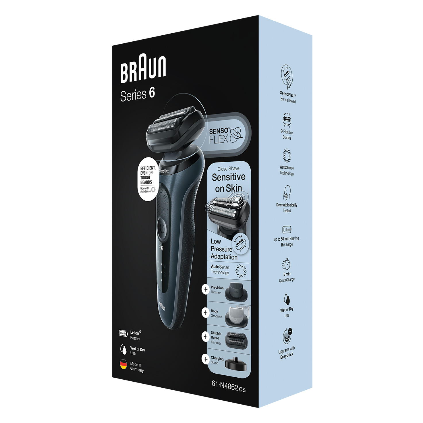 Series 6 61-N4862cs Wet & Dry shaver with charging stand and 3 attachments,  grey. | Braun SG