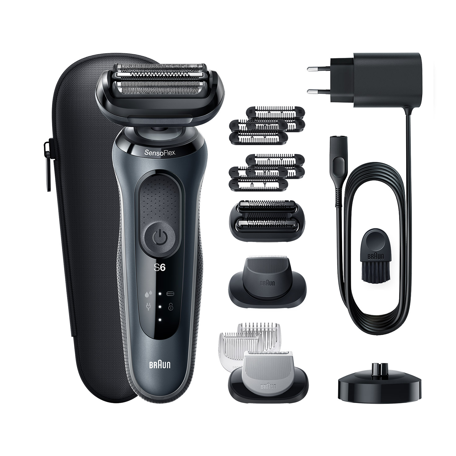 Series 6 Dry & | 3 61-N4862cs attachments, Wet SG grey. stand charging with shaver and Braun