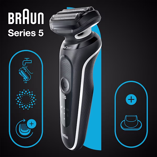 Series 5 51-W1200s Wet & Dry shaver with 1 attachment, white. Series 5 51-W1200s Wet & Dry shaver with 1 attachment, white.