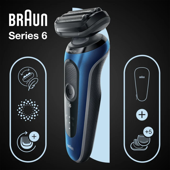 Series 6 61-B1500s Wet & Dry shaver with travel case and 1 attachment,  blue. | Braun SG