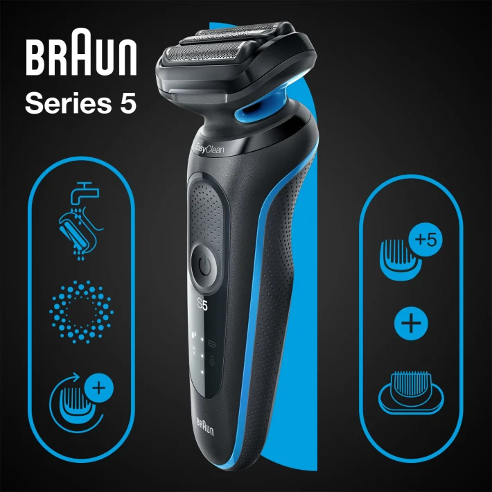 Series 5 51-B1500s Wet & Dry shaver with 1 attachment, blue.