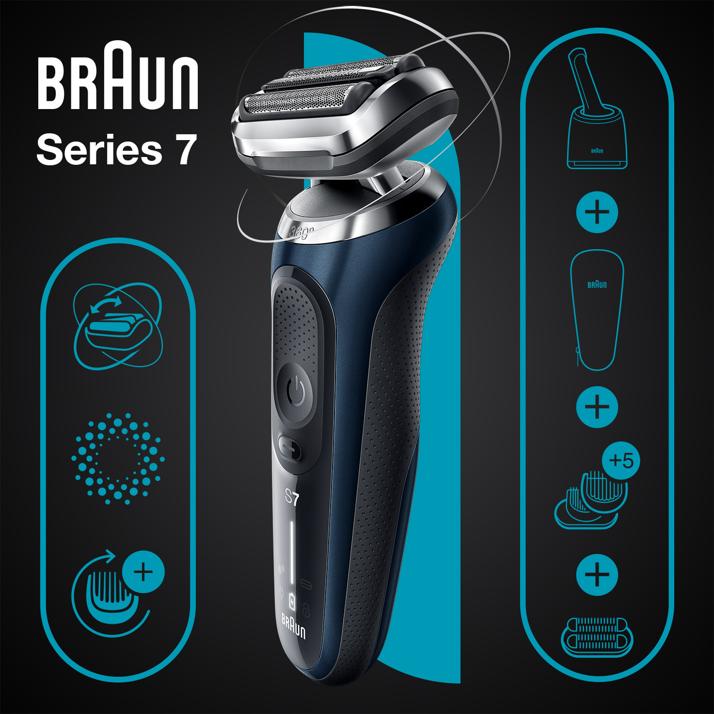 Series 7 71-B7850cc Shaver for Men, Wet & Dry with 360° Flex Head 