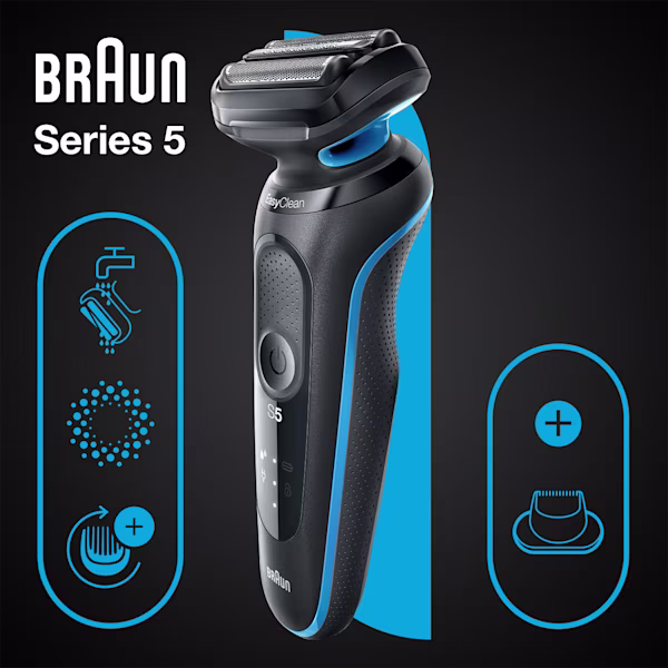 Series 5 51-B1200s Wet & Dry shaver with 1 attachment, blue. Series 5 51-B1200s Wet & Dry shaver with 1 attachment, blue.