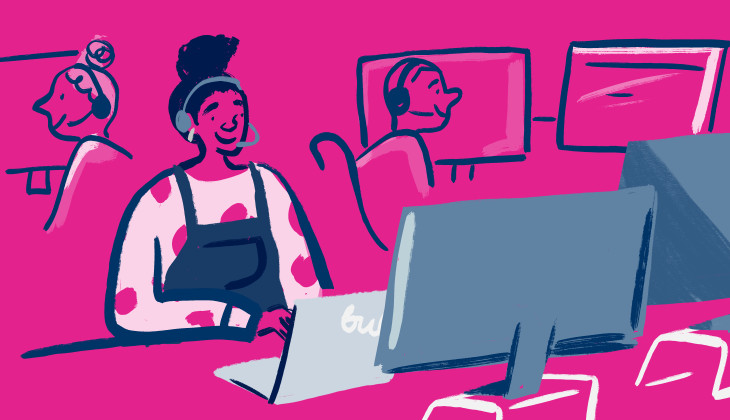 Illustration of a team member at Bulb tapping away on their computer