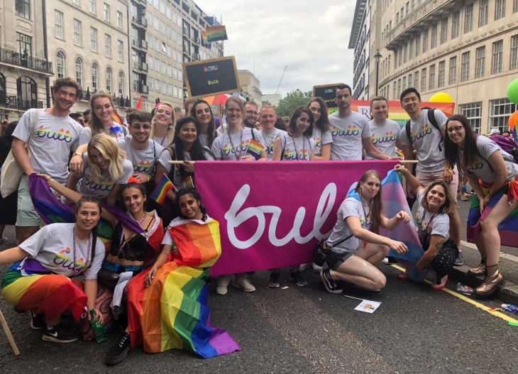 A picture of the Bulb team at Pride 2019 in London