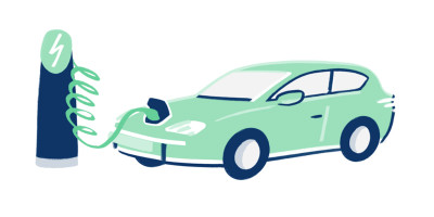 An illustration showing an electric vehicle being charged