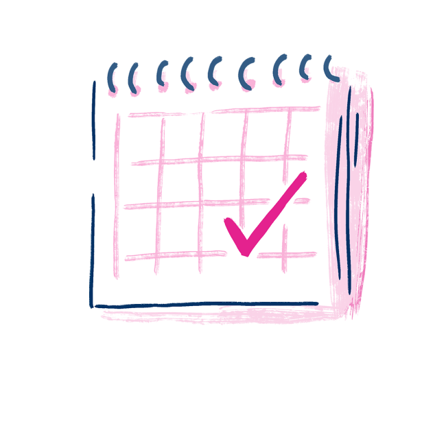 Illustration of a calendar with a date marked in big pink pen. 