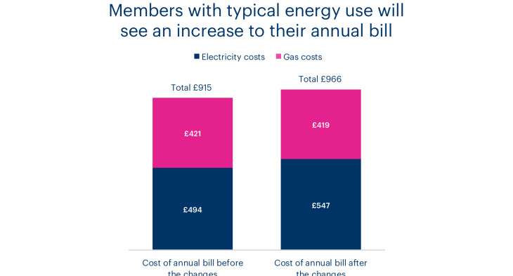 A chart showing an annual bill with Bulb before and after the changes.