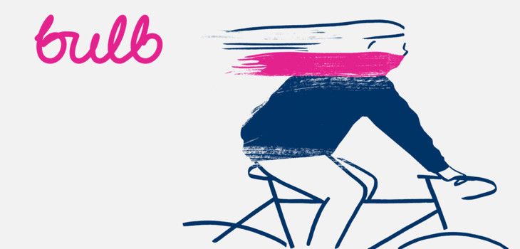 Bulb's September email header showing a cyclist with wind in their hair