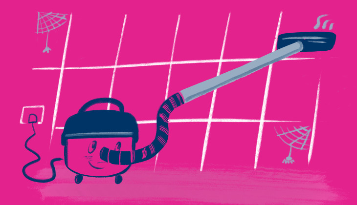 Illustration of a hoover cleaning up the grid.