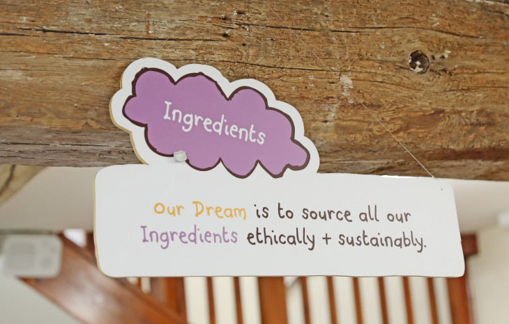 A sign in the Ella's Kitchen offices talking about sustainability