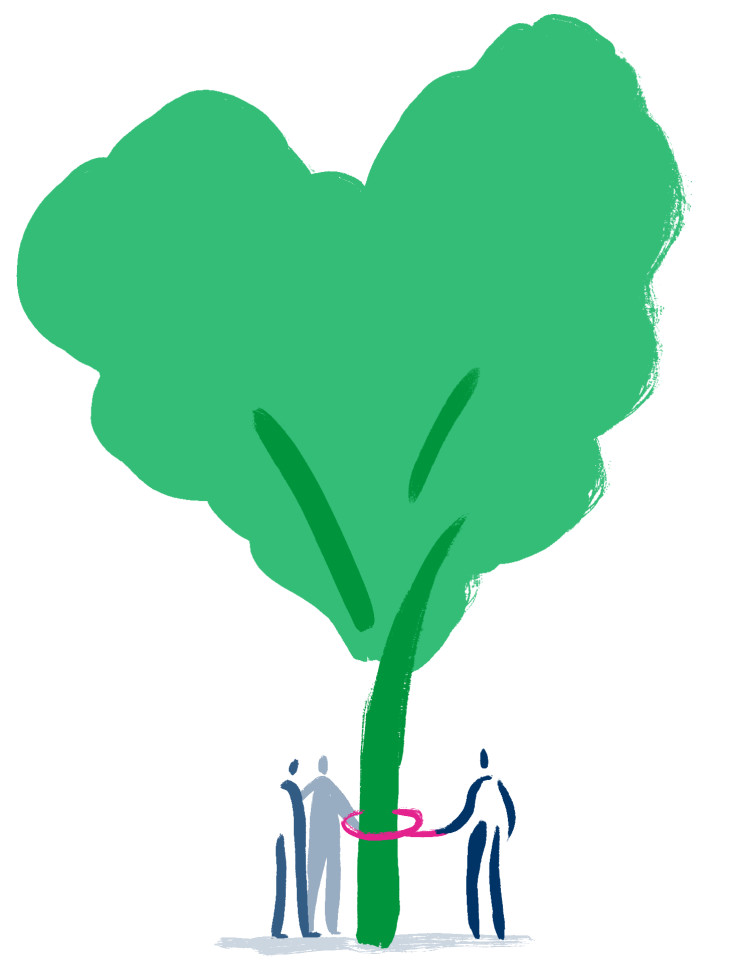 An illustration of people protecting a tree.