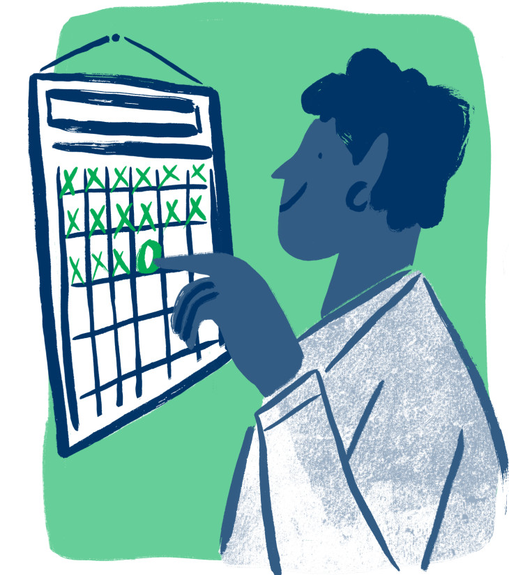 Illustration of a business owner looking at a calendar
