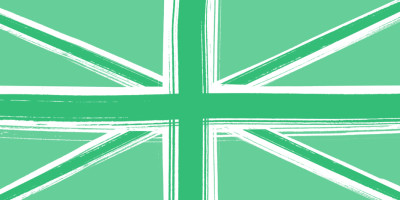 The flag of the Uk rendered in greens