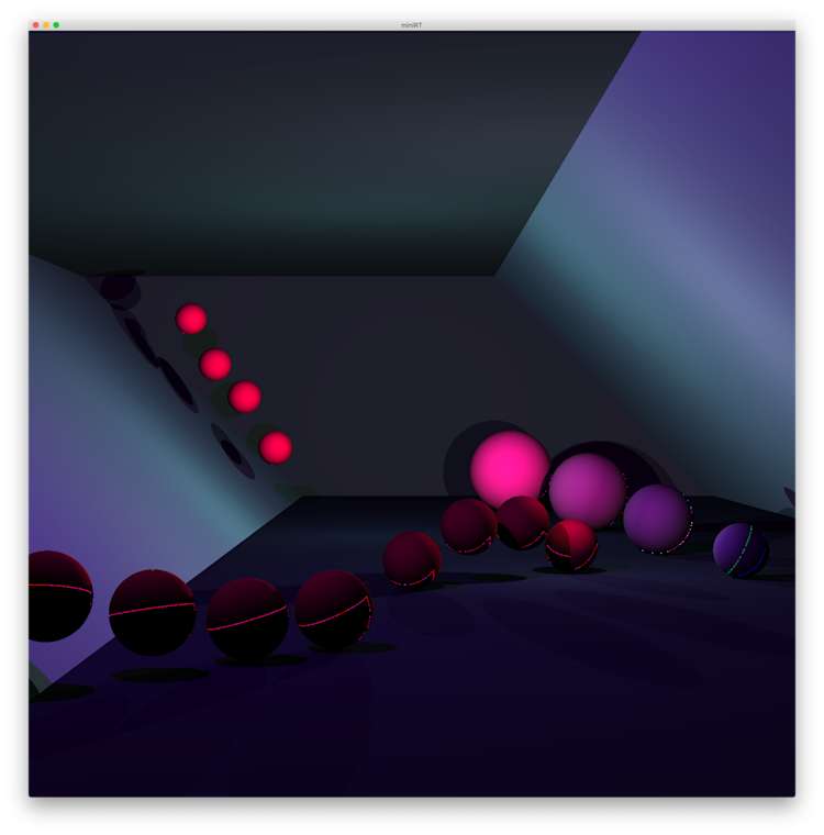 Colorful balls in a hallway like place with color gradients