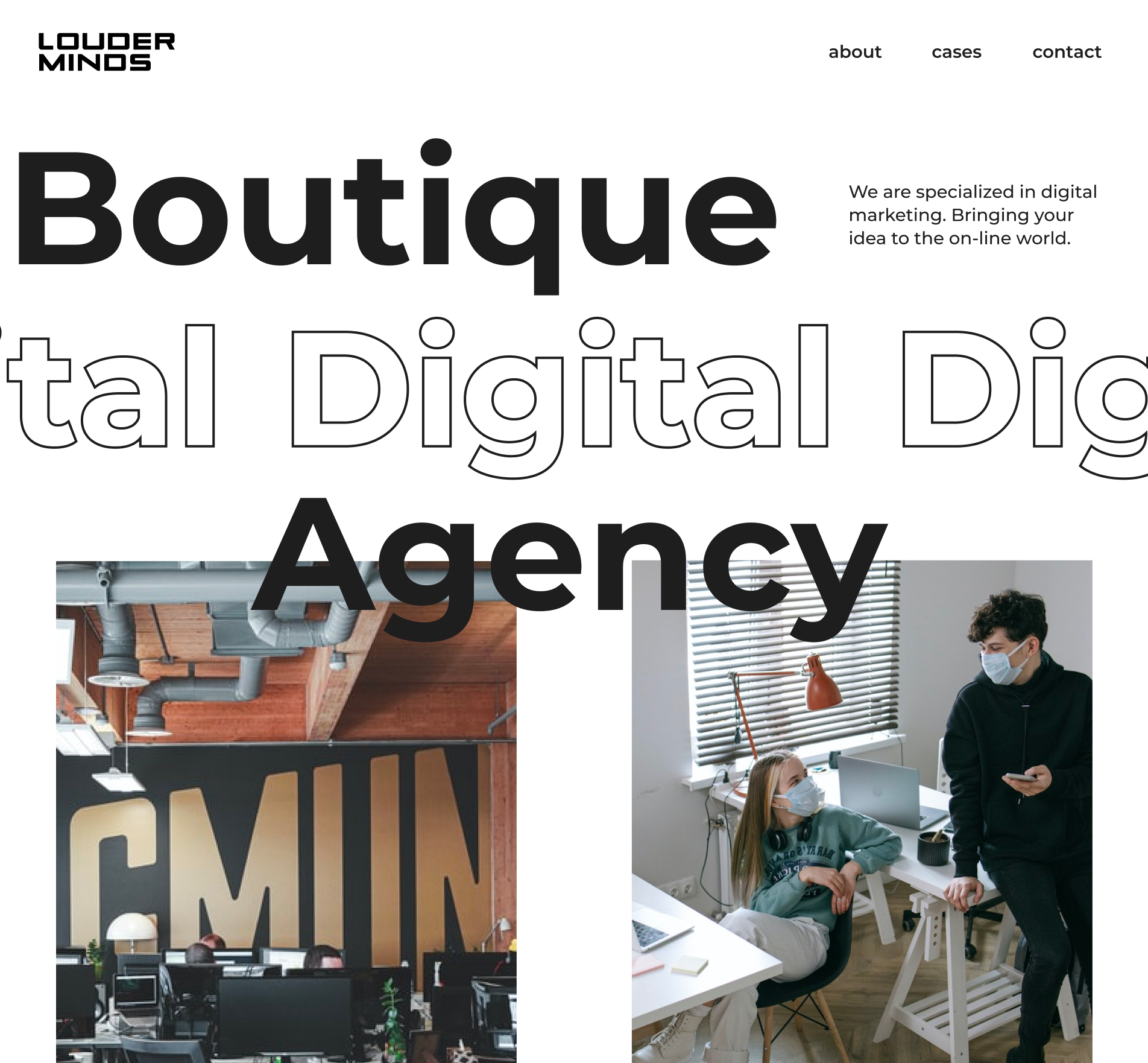 Homepage design of the Louder Minds website
