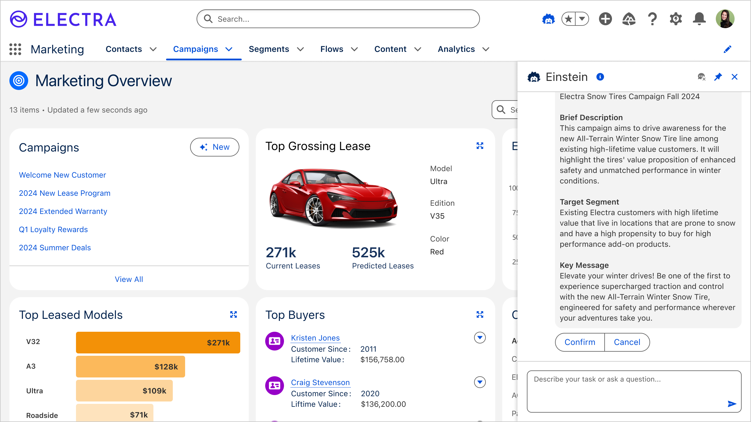 Screenshot of the Salesforce interface with active Marketing Campaign Agent