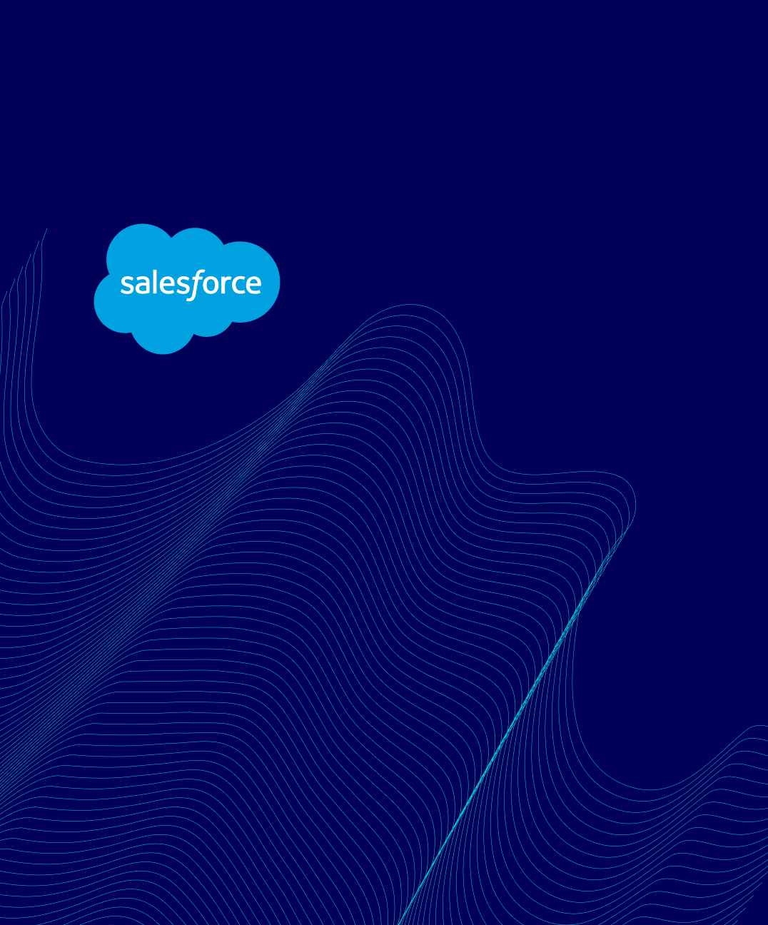 Hellblaue Linien auf dunkelblauem Hintergrund mit Salesforce Logo
