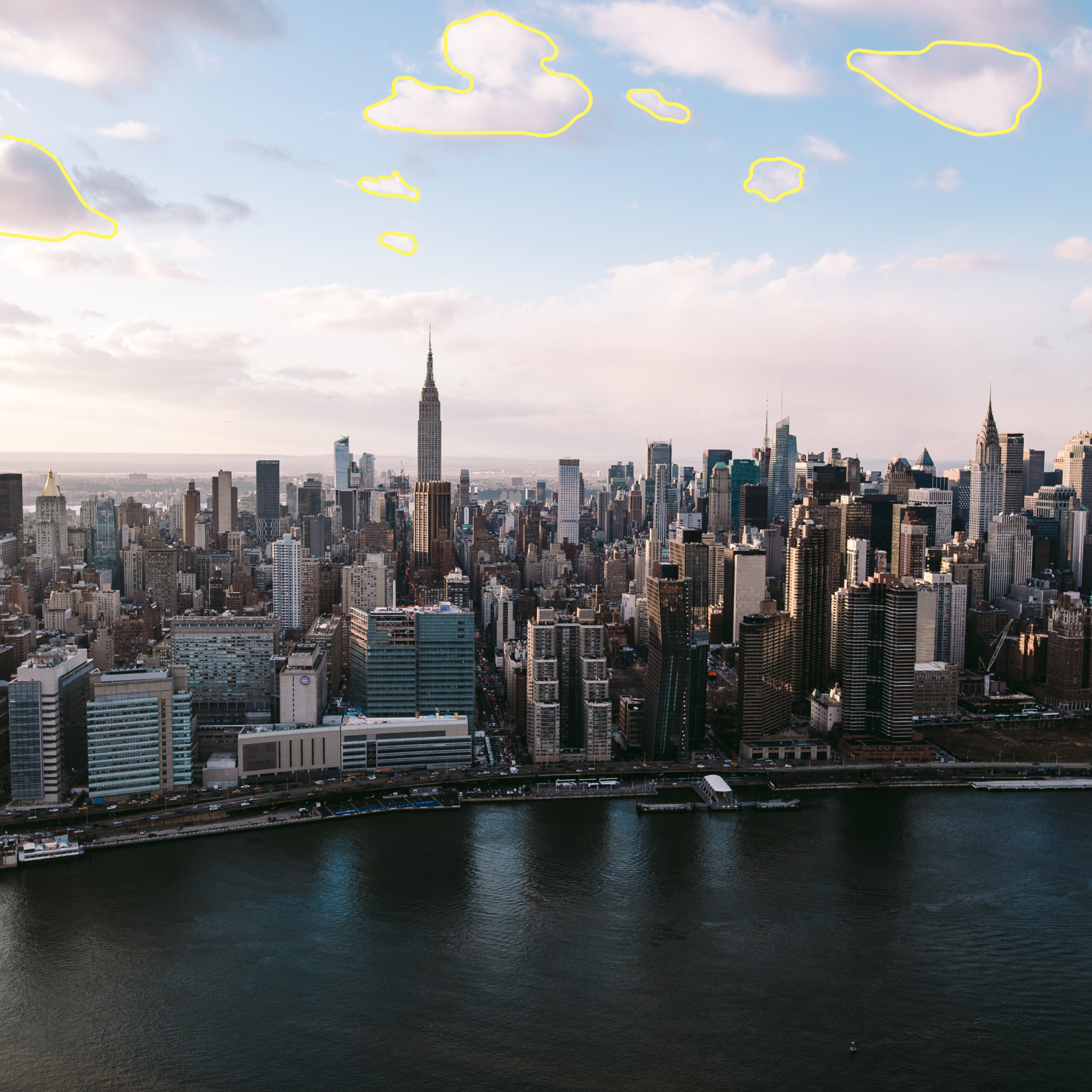 Wolkenkratzer in einer Großstadt aus der Vogelperspektive
