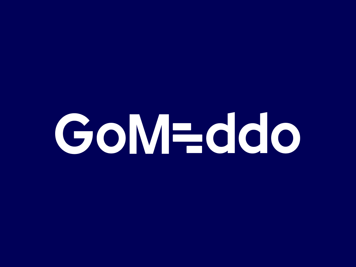 Logo von GoMeddo blauem Hintergrund