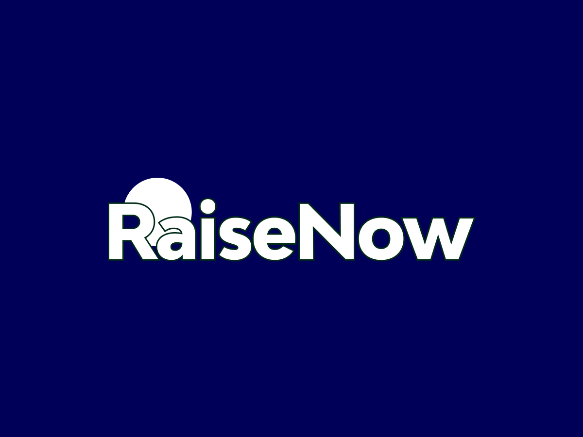 RaiseNow Logo auf blauem Hintergrund