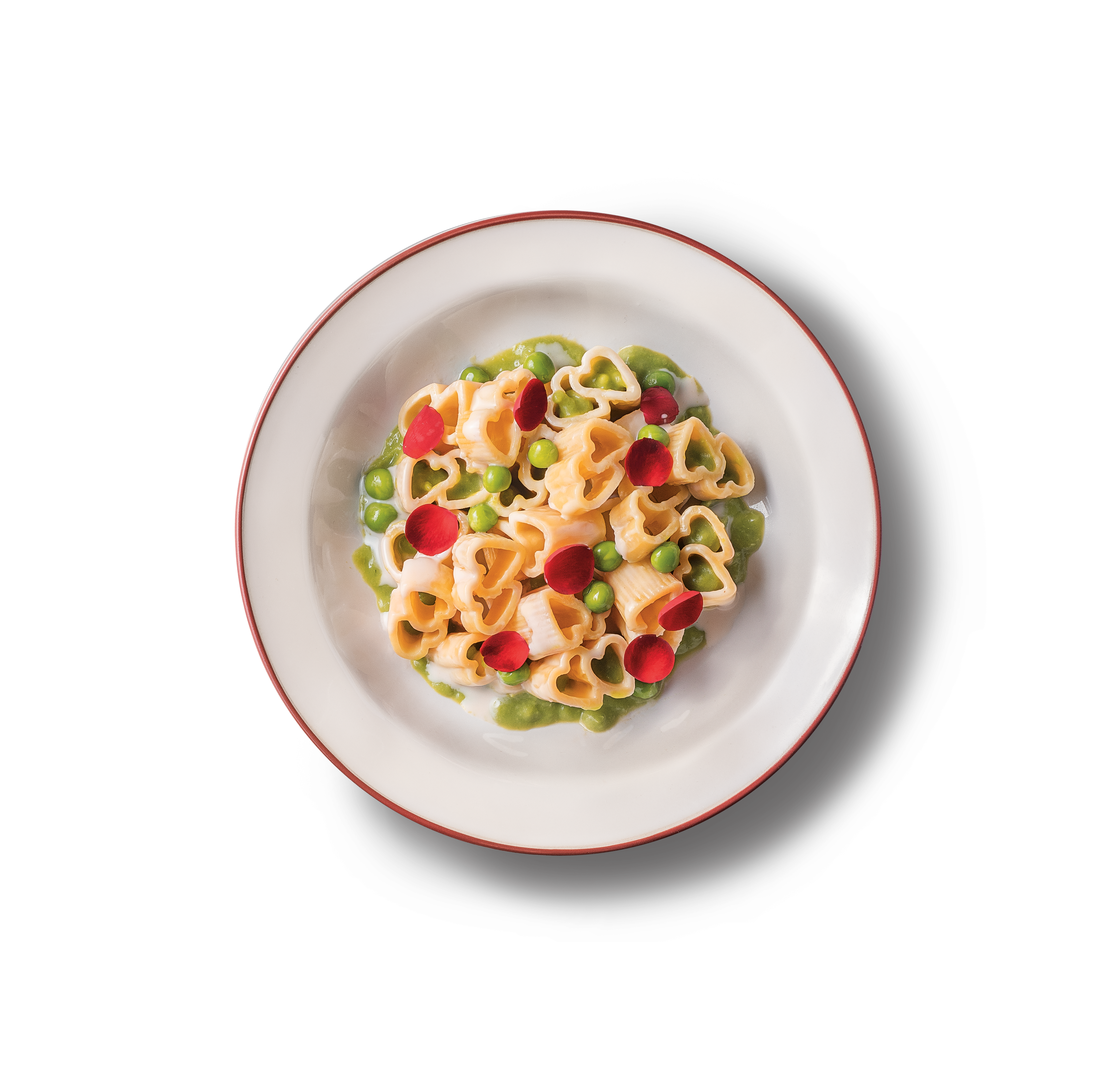 CUORI BARILLA ON PARMIGIANO AND LEMON CREAM WITH PEA SAUCE AND RED FLOWERS | Barilla | Barilla
