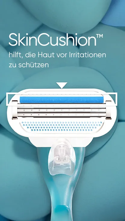 Smooth Rasierer Sekundäres Bild mit Text: SkinCushion™ hilft, die Haut vor Irritationen zu schützen